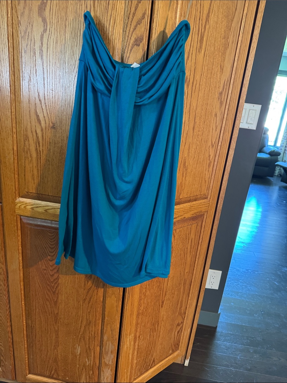Hula Honey Teal Strapless Draped Dress